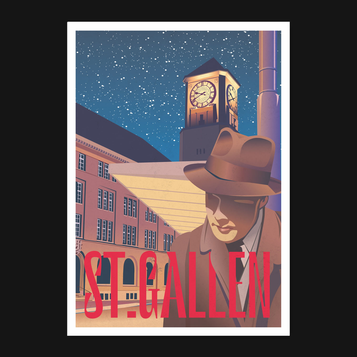 Vintage Postkarte St.Gallen Bahnhof Mann